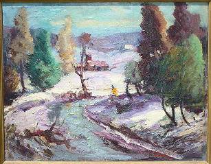 Impressionistic Snow Scene with Building