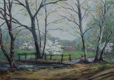 Brown County Springtime with Bridge and Fisherman