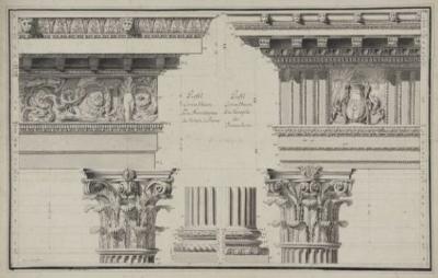 Profils corinthiens du Temple de Jérusalem et du temple de Néron à Rome, avec corniches, bases de colonne et chapiteaux