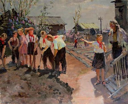 The young pioneers by Mikhail Filipovich Volodine - Auction record, sale price, and art valuation. Compare with similar artists and explore comparable artworks.