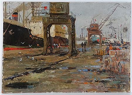 " Harbour side of Simferopol " 1951 by Nikolai Petrovich Chuprin - Auction record, sale price, and art valuation. Compare with similar artists and explore comparable artworks.