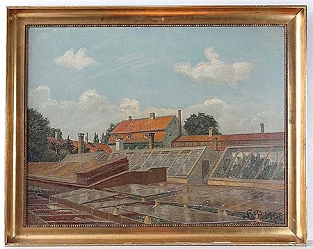 A Danish Kitchen garden with Cold Frames and Green houses etc by Henny Panduro - Auction record, sale price, and art valuation. Compare with similar artists and explore comparable artworks.