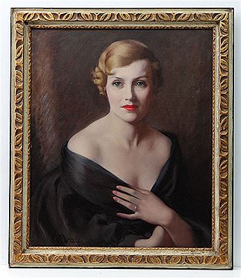 Portrait of Lady in Black Low Cut Evening Dress