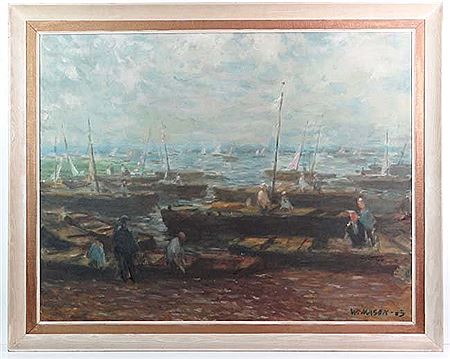 Sailing boats at sea and people working on boats along the shore by William Mason - Auction record, sale price, and art valuation. Compare with similar artists and explore comparable artworks.