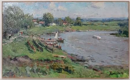 The ferry by Mikhail Fillippovich Artyukhin - Auction record, sale price, and art valuation. Compare with similar artists and explore comparable artworks.