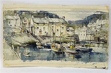 Cornish harbour scene possibly Polperro