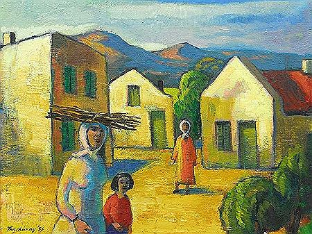 "Boland Village Scene with Wood Carrier"