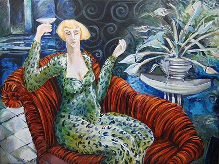 Lady on a Red Couch