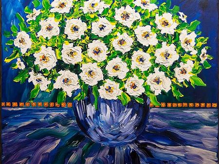 Still Life Flowers in a Blue Vase
