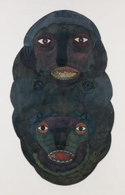 Deux figures aux yeux roses