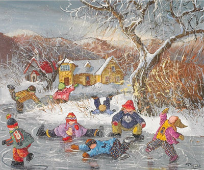 Sample artwork by Pauline Thibodeau Paquin (Born 1952), known for fauvist style paintings of children at play - View similar artists and auction records