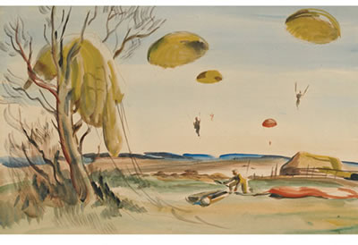 CANADIAN PARACHUTE BATTALION LANDING; PARACHUTE TREE LANDING (2)