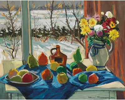STILL LIFE OF FRUIT AND FLOWERS BY A WINDOW