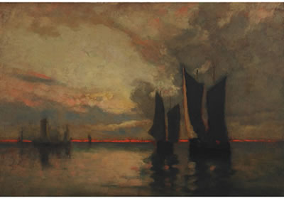 SAILING VESSELS AT SUNSET, BAY OF FUNDY