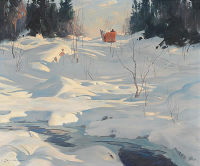 HORSE-DRAWN SLEIGH ON A WINTER TRAIL
