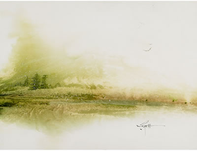 Sample artwork by Marjorie Pigott (1904 - 1990), known for semi-abstract watercolor landscape and floral painting - View similar artists and auction records