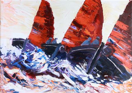 BRAVING THE SWELL by James G Miles - Auction record, sale price, and art valuation. Compare with similar artists and explore comparable artworks.