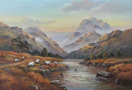 "SHEEP GRAZING IN THE HIGHLANDS"