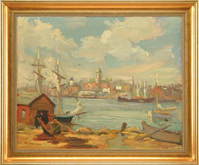 Sample artwork by Joseph Rimini (1920 - 2000), known for streetscenes, cityscapes - View similar artists and auction records