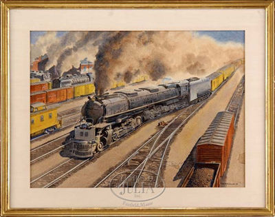 Sample artwork by Francis Wenderoth Saunders (1901 - 1992), known for books and commercial art illustration,-railroads in landscape watercolors, teaching - View similar artists and auction records