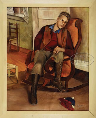 PORTRAIT OF A YOUNG MAN IN A LINCOLN ROCKER by Jo Cantine - Auction record, sale price, and art valuation. Compare with similar artists and explore comparable artworks.