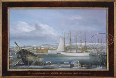 "THE SCHOONER "FANNIE PALMER" LEAVING WALDOBORO, MAINE SHOWING BAKER PALMER UNDER CONSTRUCTION, 1901"