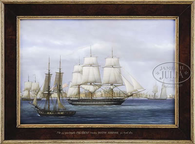 THE 44 GUN FRIGATE 'PRESIDENT' LEAVING BOSTON HARBOUR 30 APRIL, 1813