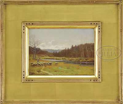 TWO WORKS: TENDING SHEEP & SUNSET by Hiram Peabody Flagg - Auction record, sale price, and art valuation. Compare with similar artists and explore comparable artworks.