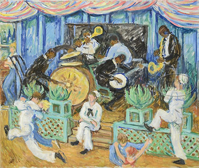 "COAST GUARD AT THE "SILVER SLIPPER", KEY WEST". by Waldo Peirce - Auction record, sale price, and art valuation. Compare with similar artists and explore comparable artworks.