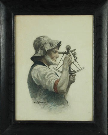 Maine Mariner with Sextant by Sears Gallagher - Auction record, sale price, and art valuation. Compare with similar artists and explore comparable artworks.