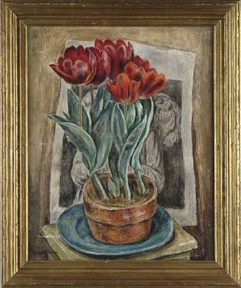 Flower Pot of Red Tulips