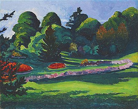 Detail of park with purple flowers