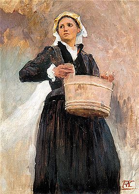 Lady with a tub by Aladar Korosfoi-Kriesch - Auction record, sale price, and art valuation. Compare with similar artists and explore comparable artworks.