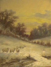 Snowy Hillside with Sheep