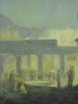 Urban Street Scene of the L Train by William Eyden Jr - Auction record, sale price, and art valuation. Compare with similar artists and explore comparable artworks.