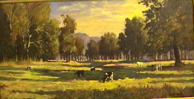 Summer landscape with Cows Grazing