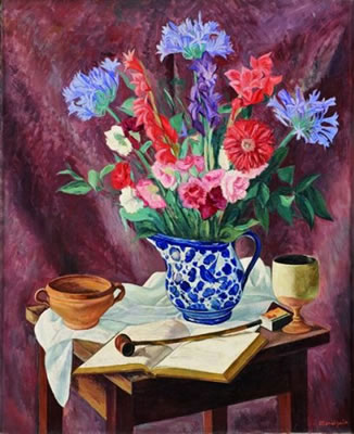 Nécessaire de fumeur et fleurs sur une table
