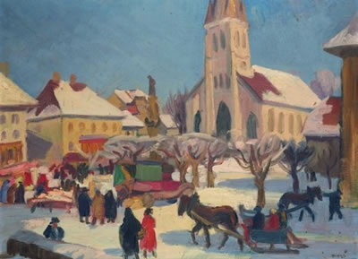 La place du Village sous la neige