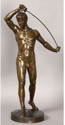 Figure of standing male nude holding a sword