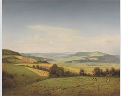 Landschaft mit weidenden Kühen