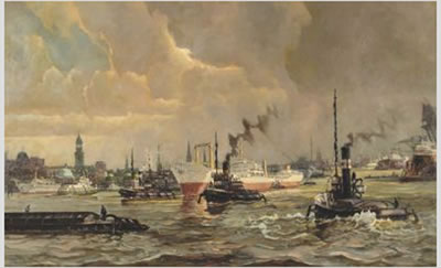 Sample artwork by Marco Walter Varutti-Klefenhausen (1917 - 1989), known for coastal paintings, harbor views, ships - View similar artists and auction records