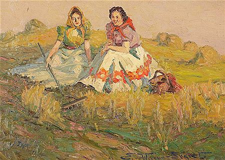 Zwei Mädchen auf dem Feld sitzend