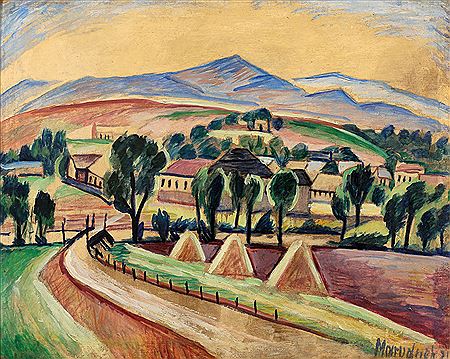 Hügelige Landschaft mit Häusern by Otakar Marvanek - Auction record, sale price, and art valuation. Compare with similar artists and explore comparable artworks.