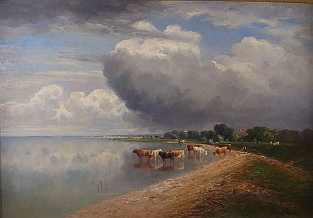 Kühe am Seeufer, im Weitblick ein Dorf, gerahmt by Heinrich Neppel - Auction record, sale price, and art valuation. Compare with similar artists and explore comparable artworks.