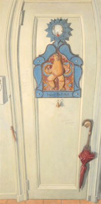 Self Portrait with Mirror and Door with Graffiti
