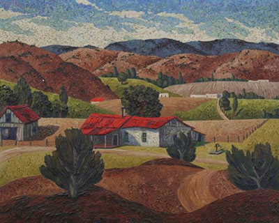 FARM SCENE, NEW MEXICO by Howard Behling Schleeter - Auction record, sale price, and art valuation. Compare with similar artists and explore comparable artworks.