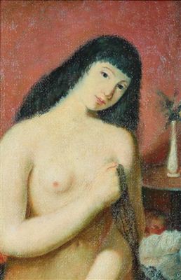 SEATED RAVEN-HAIRED FEMALE NUDE