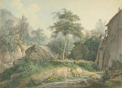 Die weiße Mühle bei Lausanne in wilder Landschaft. - 1797