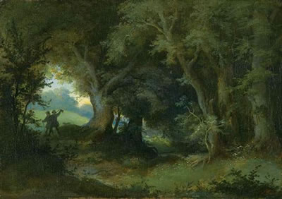Zwei Wanderer in waldiger Landschaft