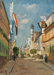 Street in Murnau flagged by Paul Thiem - Auction record, sale price, and art valuation. Compare with similar artists and explore comparable artworks.